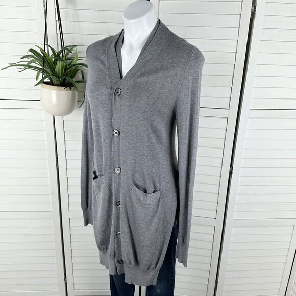 Current Air‎ Gray Faux Twinset Knit Vest Cardigan Overlay Sweater Hi-Low Size M - Picture 2 of 8